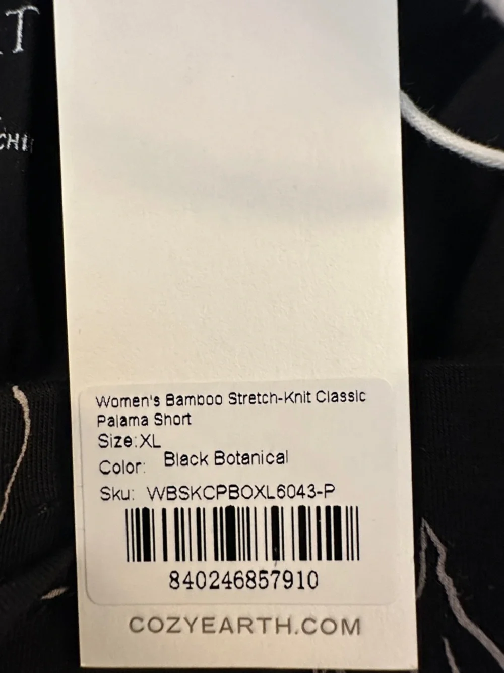 Cozy Earth Bamboo Stretch Knit Classic Pajama Shorts Black‎ Botanical New!